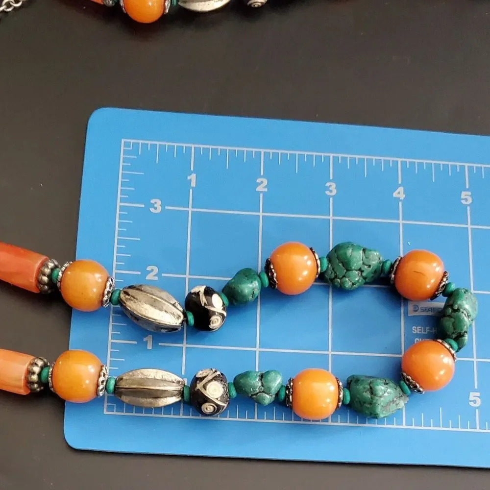 NWT Bohemian Boho Orange Bead Lot of 2 Necklaces‎ 19 to 22 in. World Mrkt India